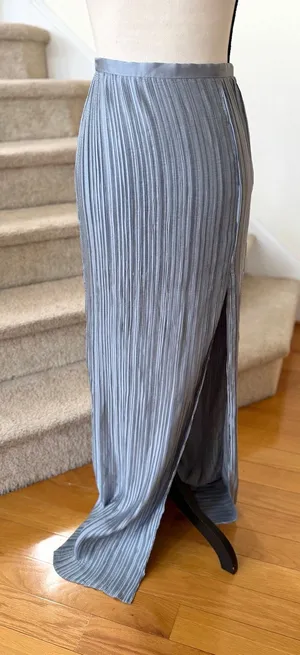The Jetset Diaries NWT Dusty Blue Satin Crinkle Pleat Side Slit Maxi Skirt thumbnail 1