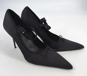 Sugar Thrillz‎ Black Satin Pointed Toe Mary Jane Stiletto Heels Size 9M thumbnail 1