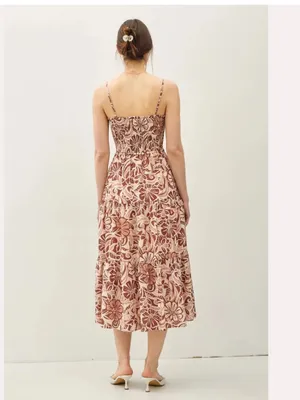 New With Tags BeCool Mocha Floral Midi Dress Sz M thumbnail 3