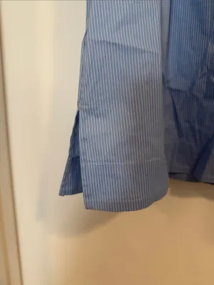 Ann Taylor Blue Pinstripe Sleeveless Ruffle-Neck Shell thumbnail 3