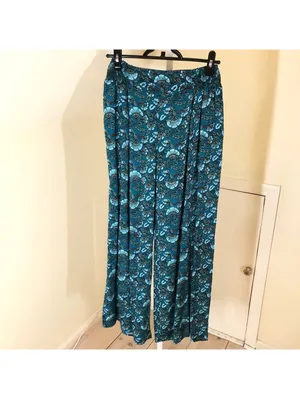 Band of the Free NWT Elise Floral Wide Leg Pull On Pants Deep Teal Aqua S thumbnail 2
