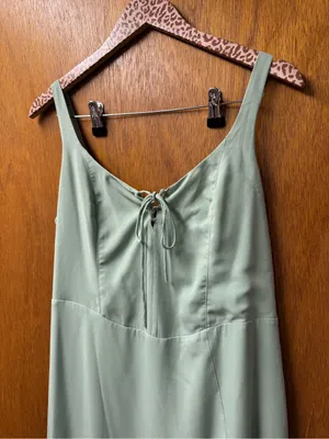 Abercrombie & Fitch Corset Lace-Up Midi Dress Slit Light Green Large Petite thumbnail 6