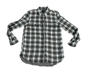 Madewell Women’s Top Medium‎ Button Up Ex Boyfriend Plaid Shirt Black White thumbnail 1