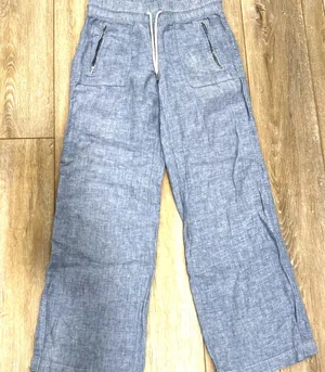 ATHLETA Cabo 100% Linen Wide Leg Pant Women Size 4 Tall Zip Pockets Drawstring thumbnail 1