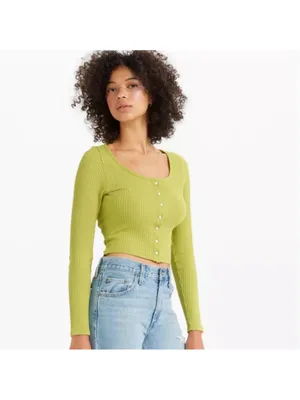Levi's Green BRITT LONG SLEEVE SNAP FRONT LONG SLEEVE TOP - Size XS thumbnail 4