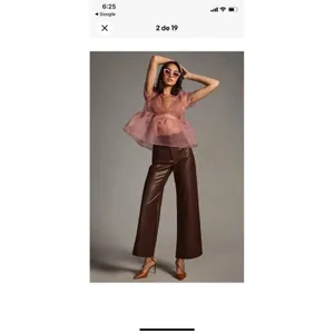 Anthropologie Wide-Leg Pants Brown Faux Leather Stretch Pockets Women's Tall 28T thumbnail 2