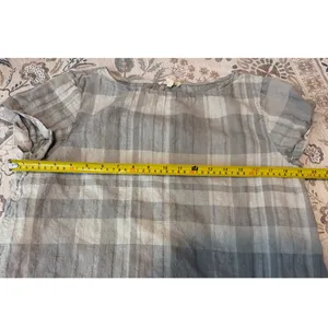 Eileen Fisher Short Sleeve Organic Cotton Blend Top Gray Plaid Size Medium thumbnail 4