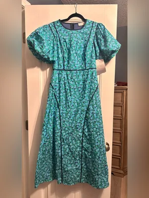 Entro Blue Floral Puff-Sleeve Maxi Dress thumbnail 3