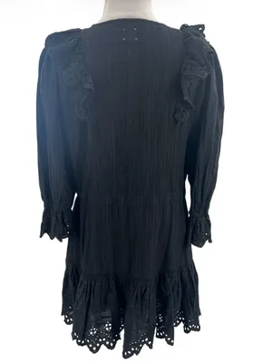 La Vie Rebecca‎ Taylor ruffle eyelet dress black sz M thumbnail 3
