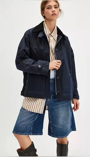 Free People Cori Waxed Cotton Jacket in Blue. Size Small. NWOT thumbnail 1