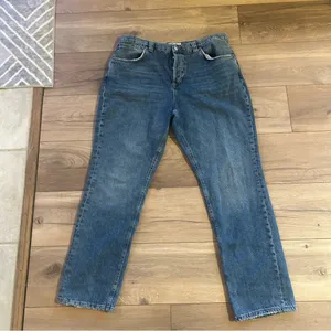 Free People We the Free CRVY Low Rise Siren Button Fly Straight in Blue Denim thumbnail 2