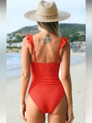*Cupshe Algeria Red Orange Women’s Medium Ruffle One-Piece Swimsuit thumbnail 11