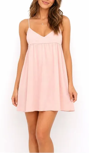 Things Between Mauve Pink Silky Slip Dress Empire Waist Mini L thumbnail 1