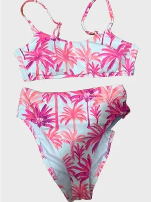 Shade & Shore Pink Palm Print Girls Two-Piece Swim Set thumbnail 1