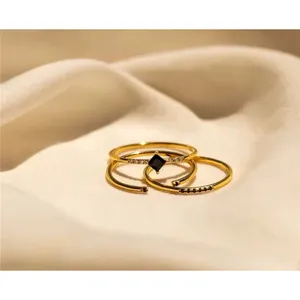 Dainty 14k‎ Gold Plated S925 Black Melee Diamond Ring, Size 7 thumbnail 11