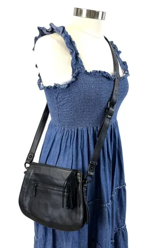 La Diva Crossbody Bag Black Suede Leather Tassel Minimalist Indie Urban‎ Edgy thumbnail 1