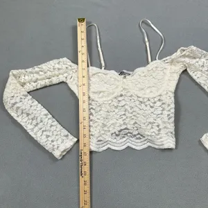 NWOT Zara Lace Crop Top M Off Shoulder Long Sleeve Ivory Sweetheart Blouse thumbnail 5