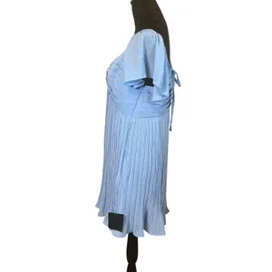 Lulus Amalfi Coast Light Blue Pleated Flutter Sleeve Mini Dress XL Coquette thumbnail 6