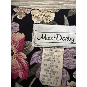 Miss Dorby Vintage 90s Floral Midi Dress L Black Purple Button‎ Front USA Made thumbnail 6