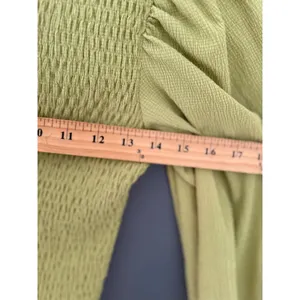 By Anthropologie Smocked Puff Sleeve Top Chartreuse Green Long Sleeve Small thumbnail 7