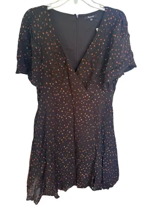 Madewell‎ Metallic Copper Clipdot Wrap Mini Dress Black Womens 12 NEW thumbnail 1