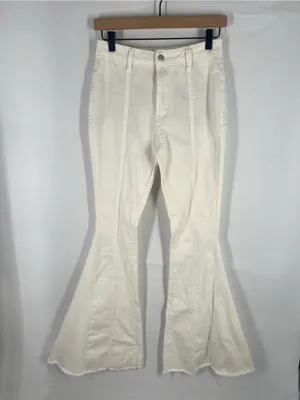 Wisteria Lane Back Suede Star Bell Jeans Size M Ivory Western Boho‎ Flare thumbnail 3