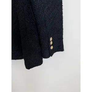Zara Tweed Tailored Blazer Women Size S Black Double Breasted Gold Button NWT thumbnail 4