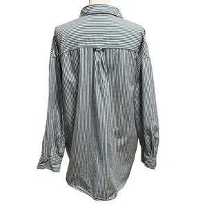 Old Navy Size L Boyfriend Shirt Button Up Relaxed Fit Blue White Stripe thumbnail 2