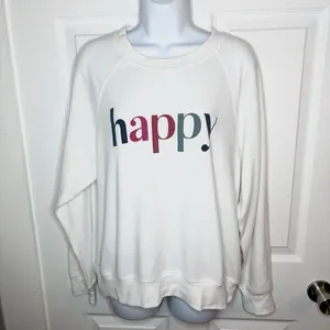 Red Dress Boutique Z Supply Happy Graphic Print Sweatshirt Ivory White Crew Neck Lightweight M thumbnail 2