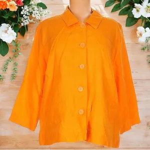 Flax by Jean Engelhart Orange Linen‎ Artsy Lagenlook Lightweight Jacket Size M thumbnail 1