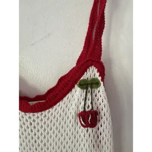 NWOT WAYF Cherry Applique Crochet Knit Maxi Dress Ivory Red Size Medium thumbnail 5