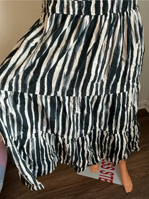 Anthropologie XS Black White Stripe Maxi Dress Cotton Pockets thumbnail 6