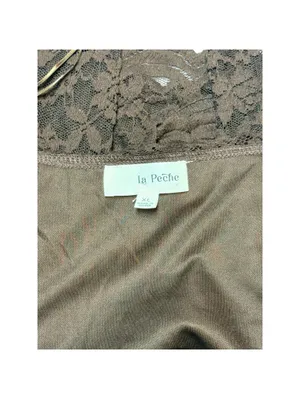 La Peche Brown Lace Long Sleeve Crop Top Women’s XL Sheer Floral Blouse Y2K thumbnail 3