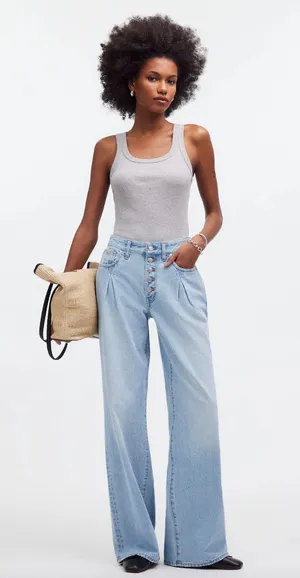 Madewell Superwide Leg Jeans Cather Wash Button Front Blue High Rise US 26 NWT thumbnail 1