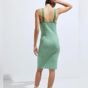 Anthropologie Maeve Gingham Green & White Knit Mini Mod Dress Sz M thumbnail 10