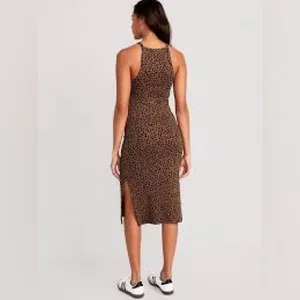Old Navy Fitted Leopard-Print Sleeveless Rib-Knit Midi Dress Size XL thumbnail 2