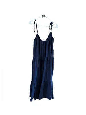 Sleeveless Tie-Shoulder Maxi Dress in Navy thumbnail 3