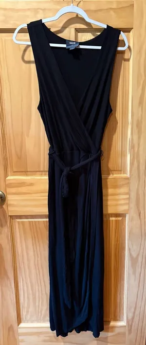 Anthropologie Maeve Black Sleeveless Draped Maxi Dress women’s L thumbnail 1