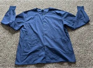 Medline Women's Navy Blue‎ Long Sleeve Snap Button down Scrub Top Size Medium thumbnail 1