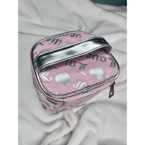 Juicy Couture Top Handle Bag Womens Small Pink Heart Love Print Travel Zip thumbnail 3