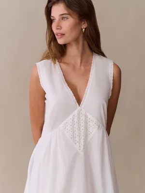 Kourt Few Moda Size M White Sonnet V neck Cotton Long Maxi Ankle Dress thumbnail 2