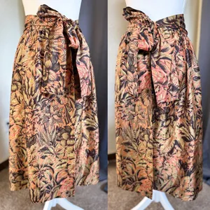 Handmade Tropical Wrap Midi Skirt Womens S Bronze‎ Olive Palm Leaf Pockets thumbnail 3