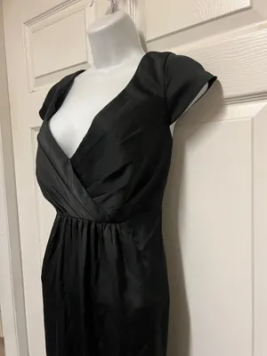 Azazie Allessia Black A-Line Satin Pleated Floor-Length Maternity Dress thumbnail 3