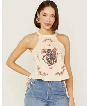 SHYANNE VAQUERA FLORAL GRAPHIC HALTER TOP rodeo jaripeo western Mexican casual thumbnail 1