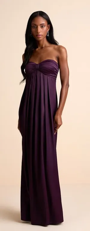 NWT Lulus Memorable Entrance Dark Purple Strapless Satin Maxi Dress Banquet Sz L thumbnail 1