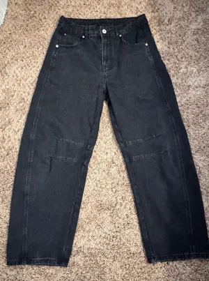 Women's‎ Black Barrel Leg Jeans Size Small Cropped High Rise Denim Pants thumbnail 1