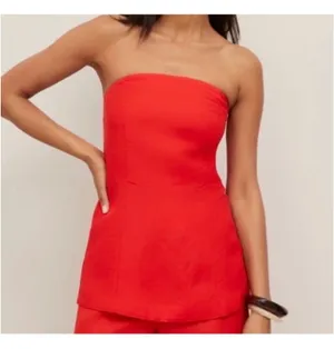 Ann Taylor Strapless Linen Red Two-Piece Pants Set thumbnail 4
