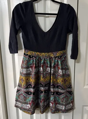 Maeve Anthropology Black Boho Paisley Dress With Half Sleeves Size 4‎ Petite thumbnail 1