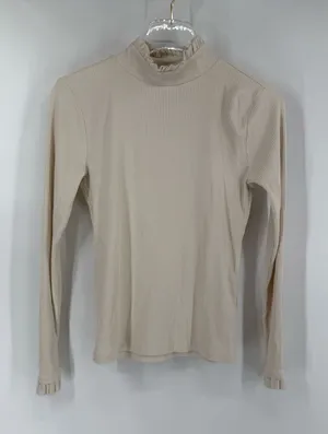 J Crew Ribbed Ruffle Mockneck Long Sleeve Top T-shirt Size XS Cream thumbnail 1