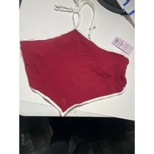 Wild Fable Maroon Red Handkerchief Halter Top White Trim Size S NWT festival‎ thumbnail 2